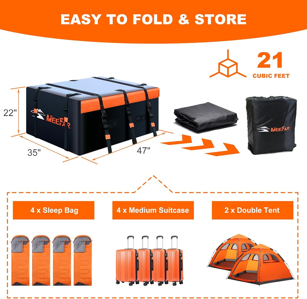 Car Roof Bag Rooftop Cargo Carrier Bag Waterproof 21 Cubic Feet roof Cargo