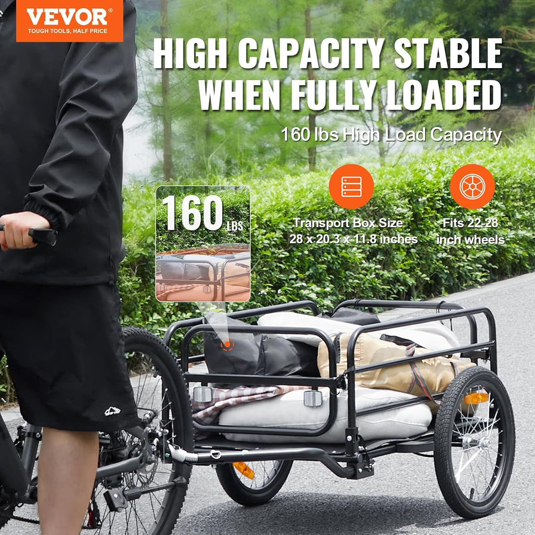 VEVOR Bike Cargo Trailer, 88/100/130/160 lbs Load Capacity, Heavy-Duty Bicycle Wagon Cart, Foldable Compact Storage with Universal Hitch