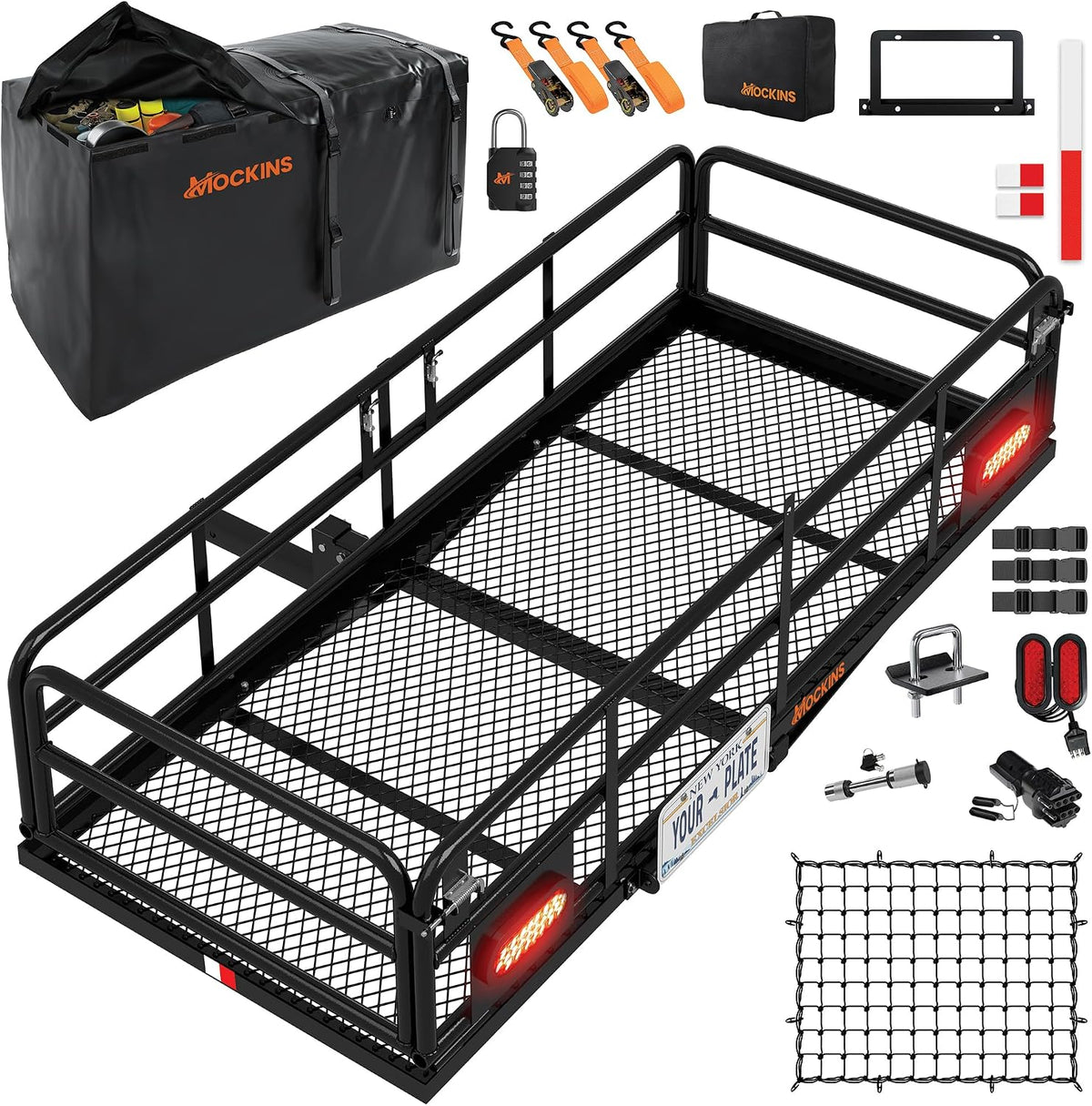 Mockins 66"x30"x14" High Rail Trailer Hitch Cargo Carrier with 500 Lbs Cap