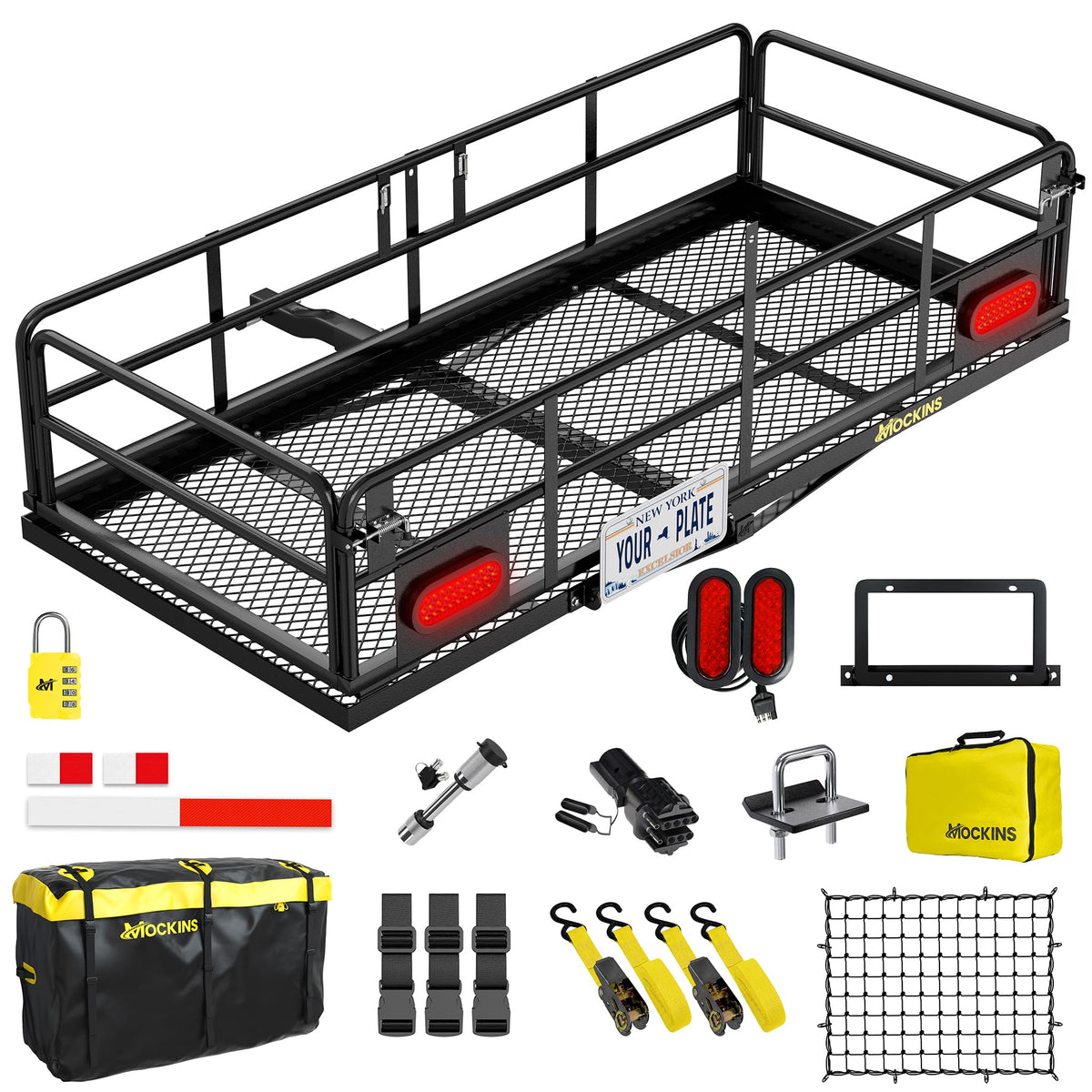 Mockins 66"x30"x14" High Rail Trailer Hitch Cargo Carrier with 500 Lbs Cap