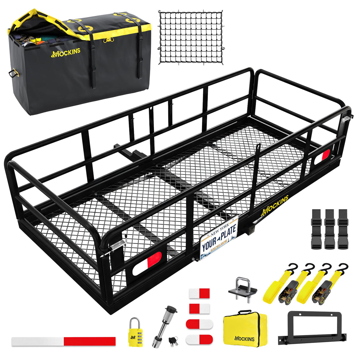 Mockins 66"x30"x14" High Rail Trailer Hitch Cargo Carrier with 500 Lbs Cap
