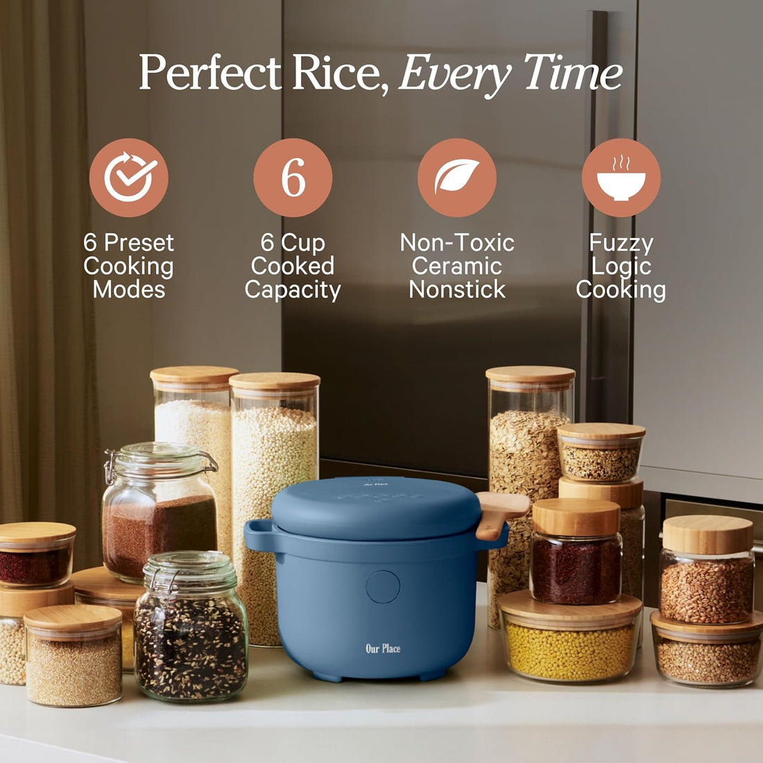 Our Place Rice Cooker, Compact 6-Cup Ceramic Nonstick Rice & Grain Cooker
