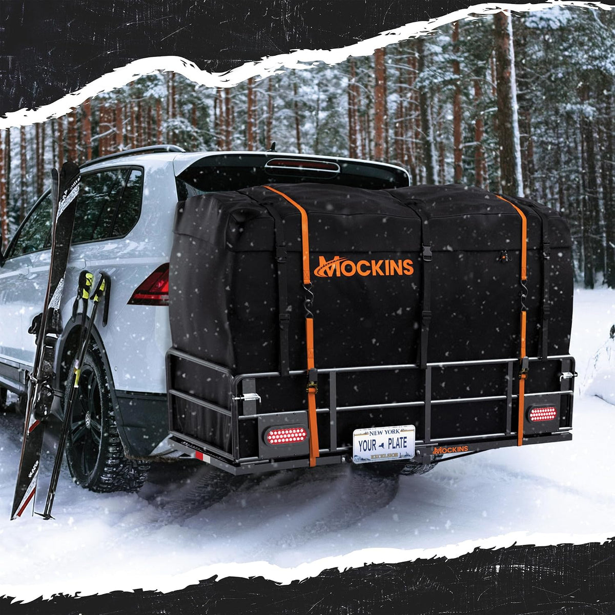 Mockins 66"x30"x14" High Rail Trailer Hitch Cargo Carrier with 500 Lbs Cap