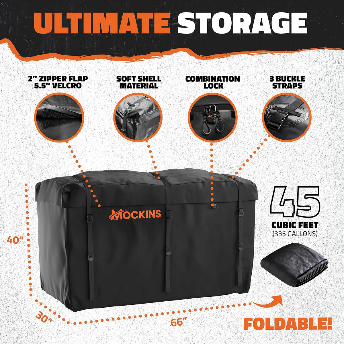 Mockins 66"x30"x14" High Rail Trailer Hitch Cargo Carrier with 500 Lbs Cap