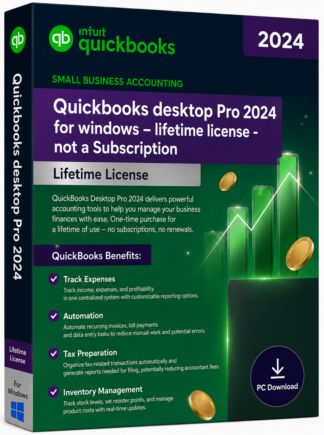 Quickbooks desktop Pro 2024 for windows – lifetime license - not a Subscription
